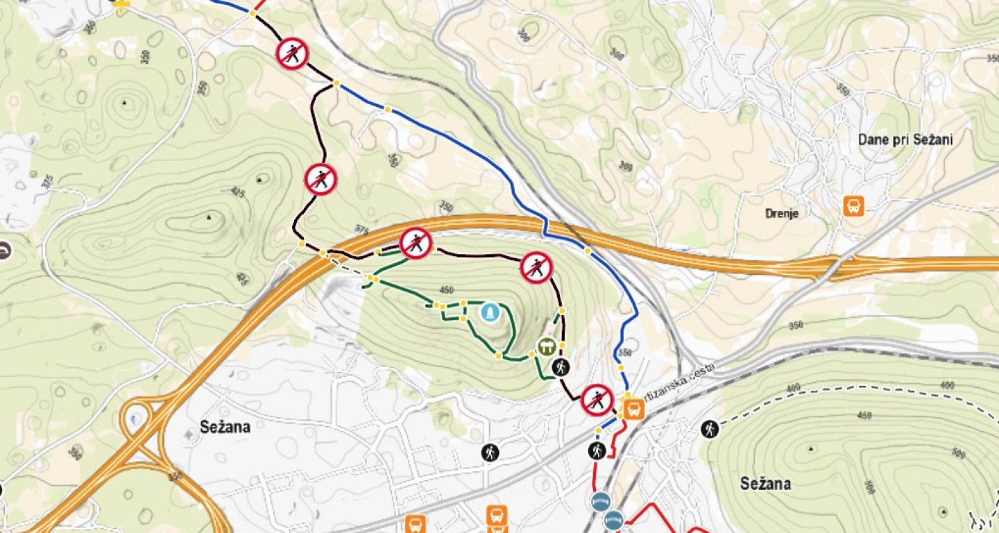 Začasna zapora odseka Kosovelove poti pri Sežani
